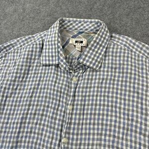 Joseph Abboud Shirt Mens 2XLT Blue Check Linen Short Sleeve Button Up Casual